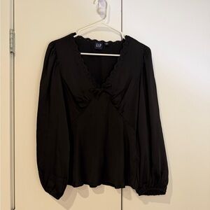 GAP Chic Black Blouse with scallop trim and bow!